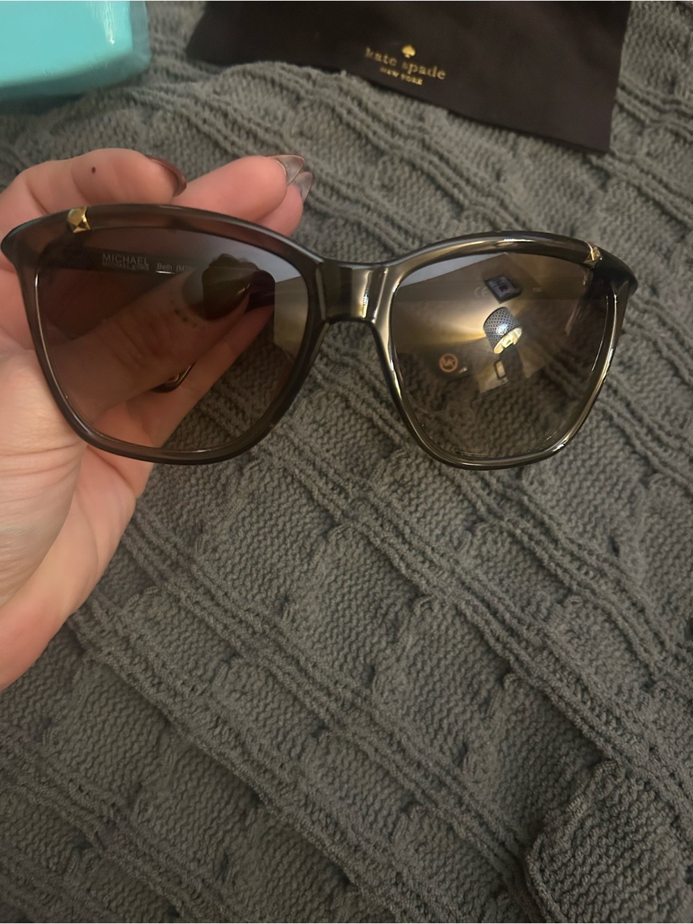 kate spade Brown Gradient Cat-Eye Sunglasses with Gold Accents